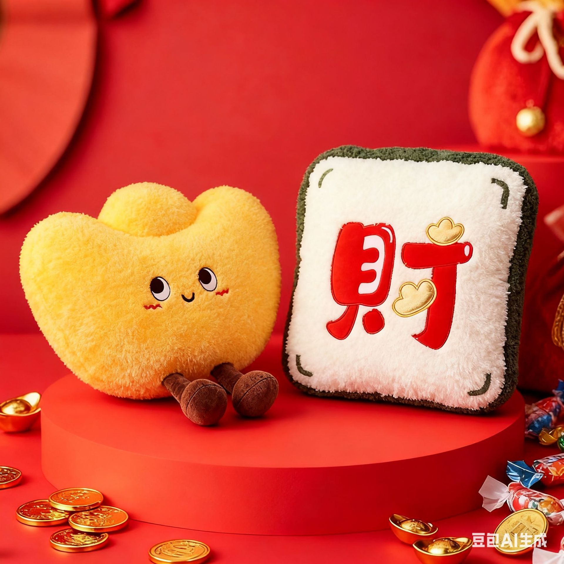 新年吉祥物毛绒玩具元宝发财聚宝盆葫芦玩偶公仔抱枕年会礼品