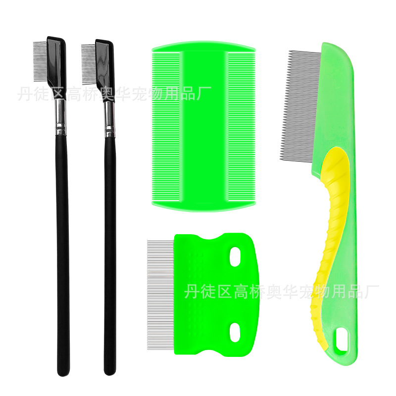 Peine para mascotas para eliminar pulgas, juego de 4 piezas, dientes densos de acero inoxidable, juego de limpieza facial, peine para gatos, suministros para perros, nuevo estilo transfronterizo
