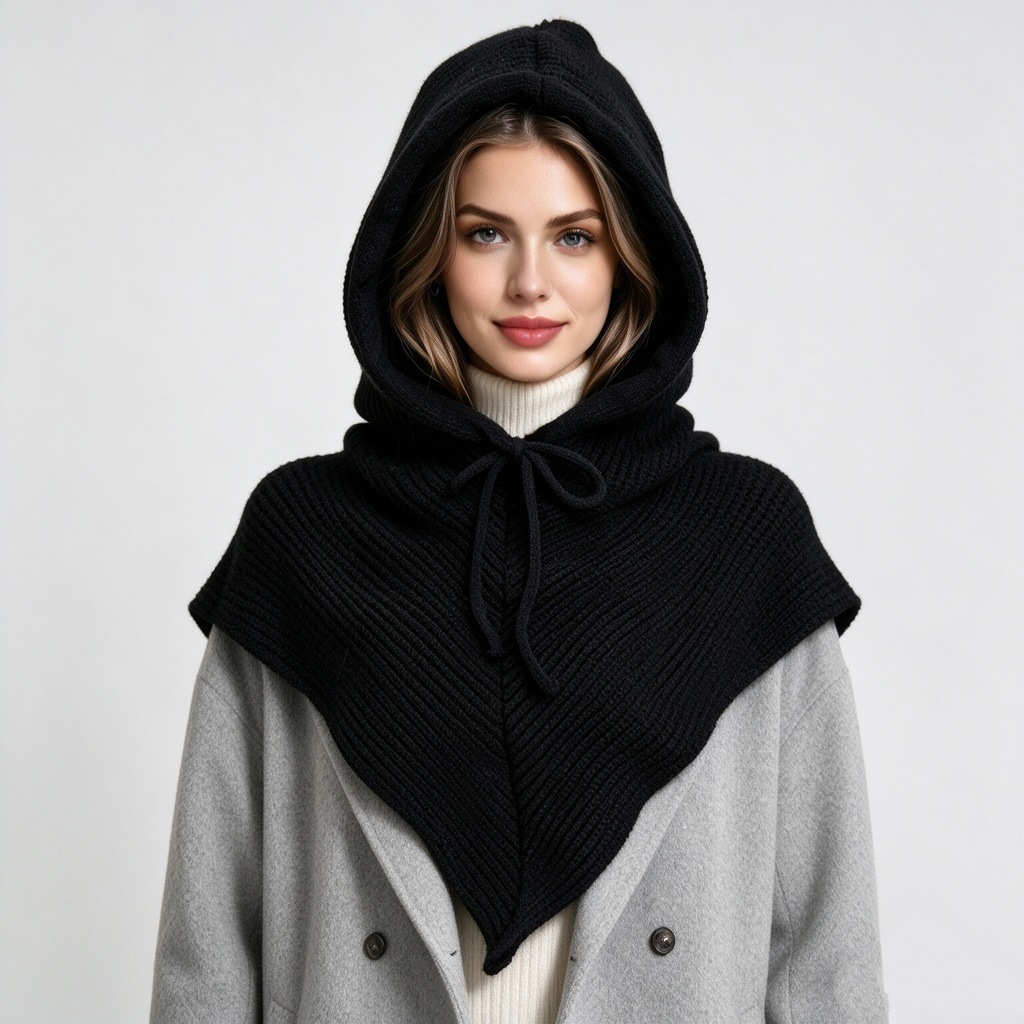 Wholesale cross-border balaclava hats for autumn and winter, unisex cape design, knitted neck warmer, head covering, ear protection, drawstring hood