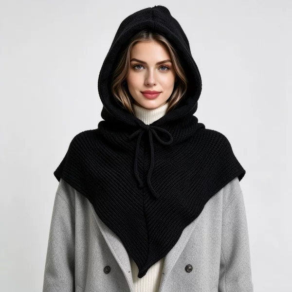 Wholesale cross-border balaclava hats for autumn and winter, unisex cape design, knitted neck warmer, head covering, ear protection, drawstring hood