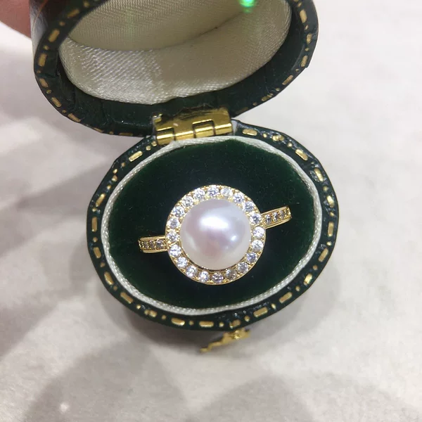 Zhuji Natural Freshwater Pearl Ring Opening Micro-inlaid Zircon Simple Round Pearl Ring Jewelry Wholesale