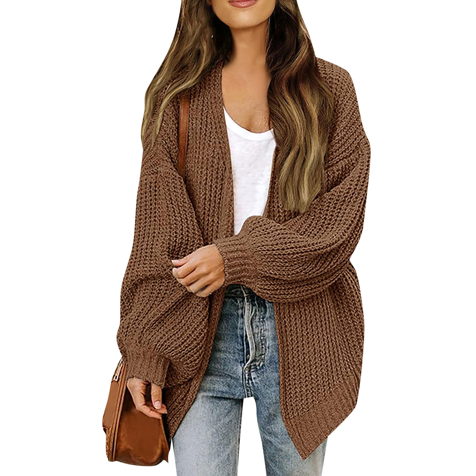 2023 Otoño e Invierno Amazon comercio exterior de las mujeres manga larga linterna manga color sólido flojo punto cardigan grueso aguja suéter para las mujeres