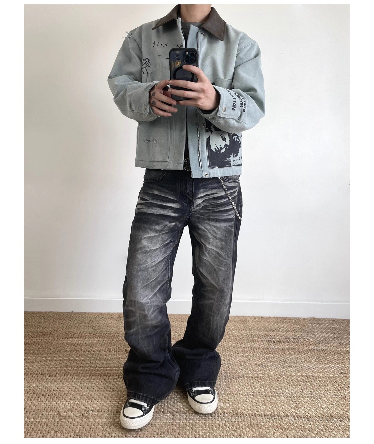 Herrjeans vintage washed svart ledig rak passform_voghion.com