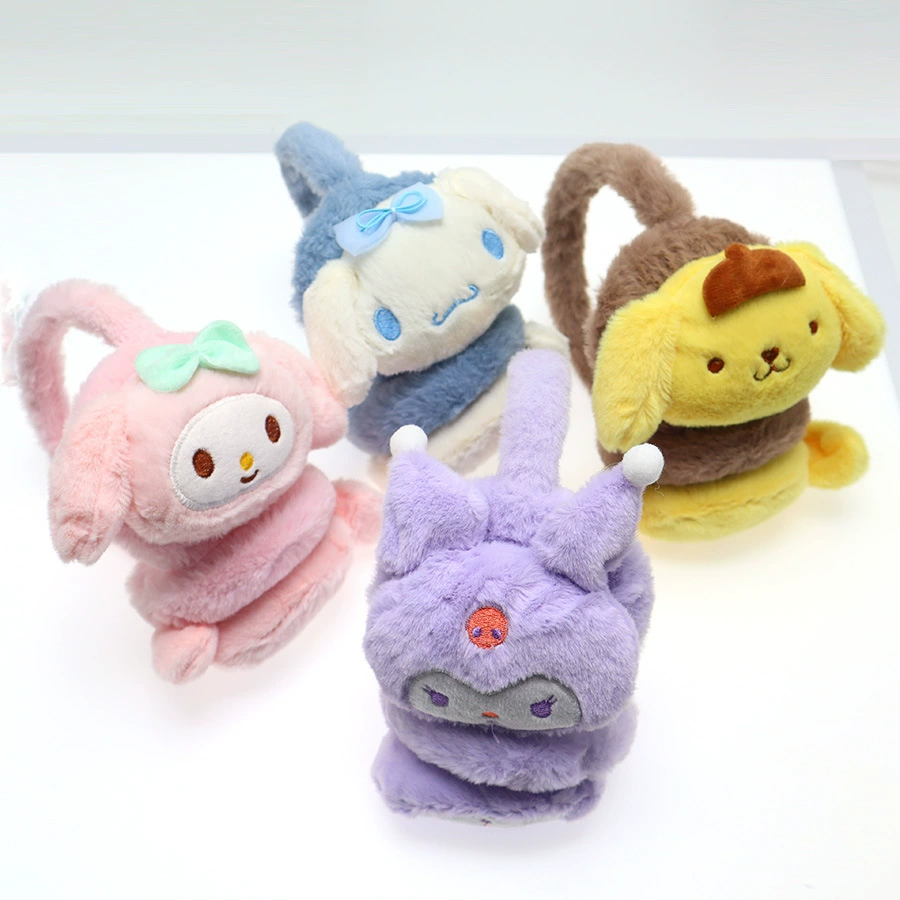 Зимние плюшевые детские наушники Kuromi для девочек, утепленные мультяшные наушники, милые теплые наушники Sanrio для трансграничных покупок