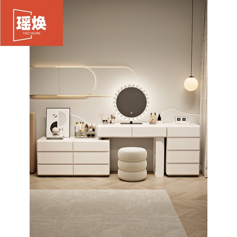 2025 New Style Dressing Table Solid Wood Cream Style Bedroom Light Luxury Dressing Table Modern Simple Storage Cupboard Integrated