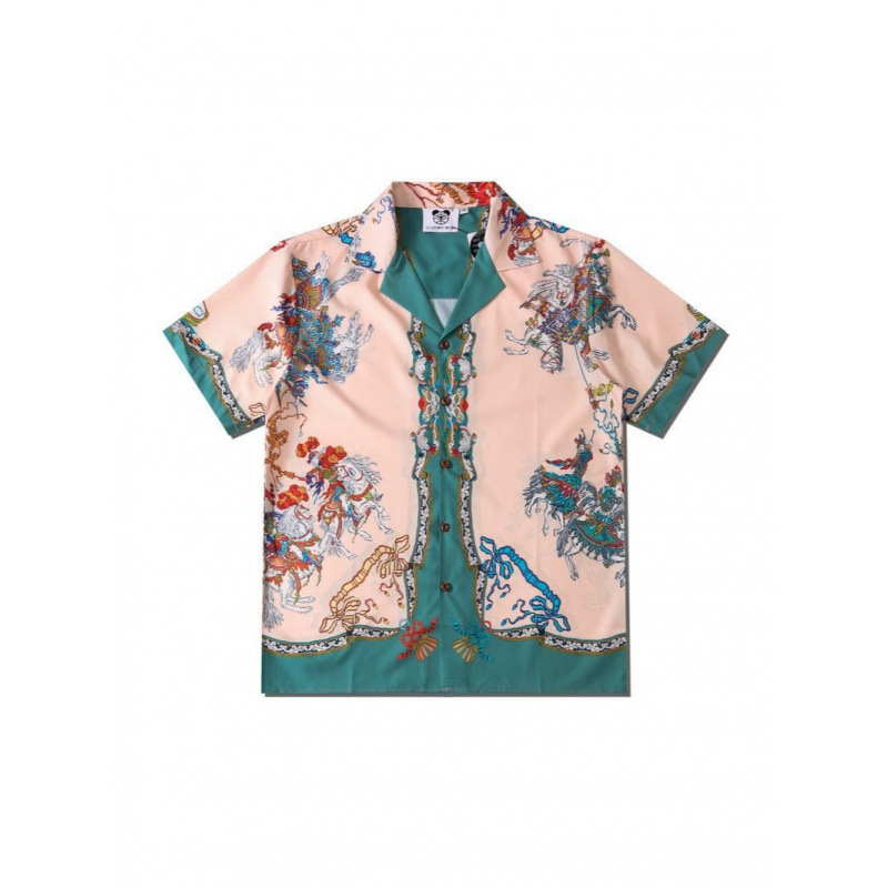 Hawaiian beach style retro coconut tree print oversized short-sleeve shirt for men and couples, suitable for vacation and travel