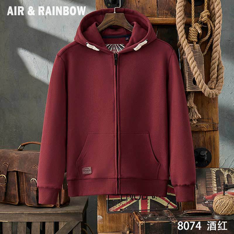 Popular Cross-Border Heavyweight 450g Velvet Zipper Sweatshirt Jacket European and American Trendy Brand High-Quality Hooded Sweatshirt for Men 8074