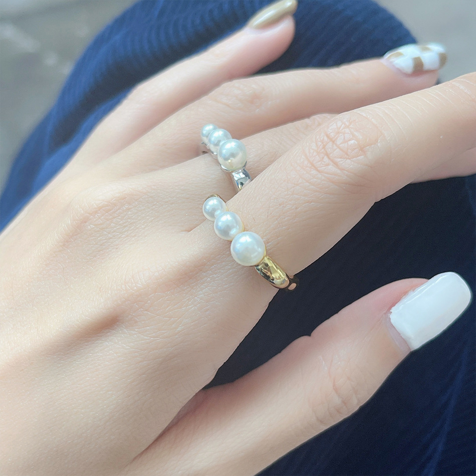 Fashion Geometric Copper Artificial Pearls Open Ring