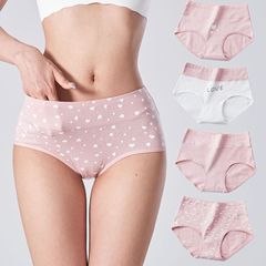クロスボーダー大きいサイズの女性用純綿下着、ハイウエストおなかコントロール、かわいいプリント、シームレスな綿クロッチガールズトライアングルショーツ