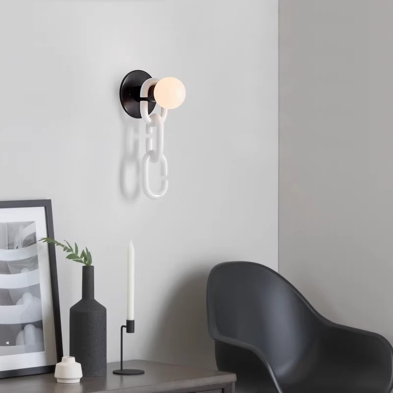Diseño de la cadena de cabezal de cama de estilo nórdico cerradura bola de vidrio sala de estar lámpara de pared de vidrio simple lámpara de pared de estudio creativa