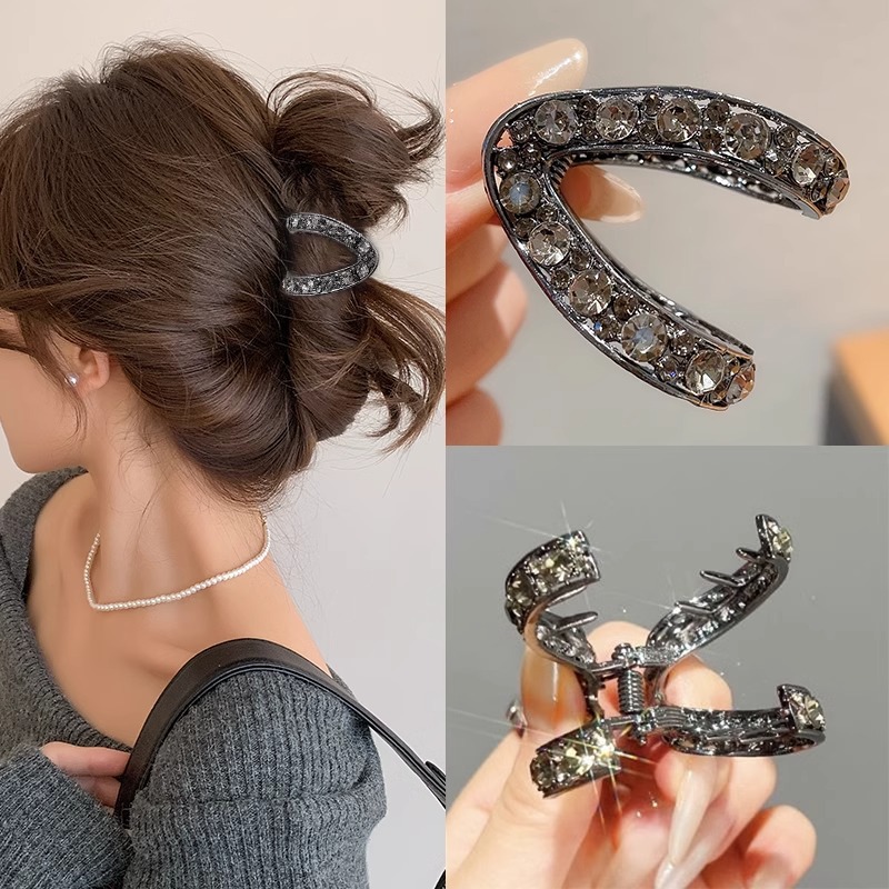 Clip de agarre de cola de caballo alta fijación artefacto de diamante de agua pequeño cráneo trasero clip de pescado de cabello de cabello de cabello de cabello de mujer