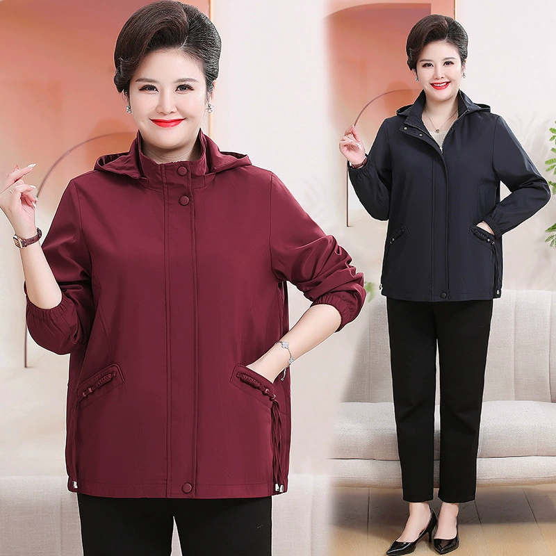 Мама весна и осень с капюшоном повседневный новый топ среднего и пожилого возраста леди короткий размер плащ куртка
