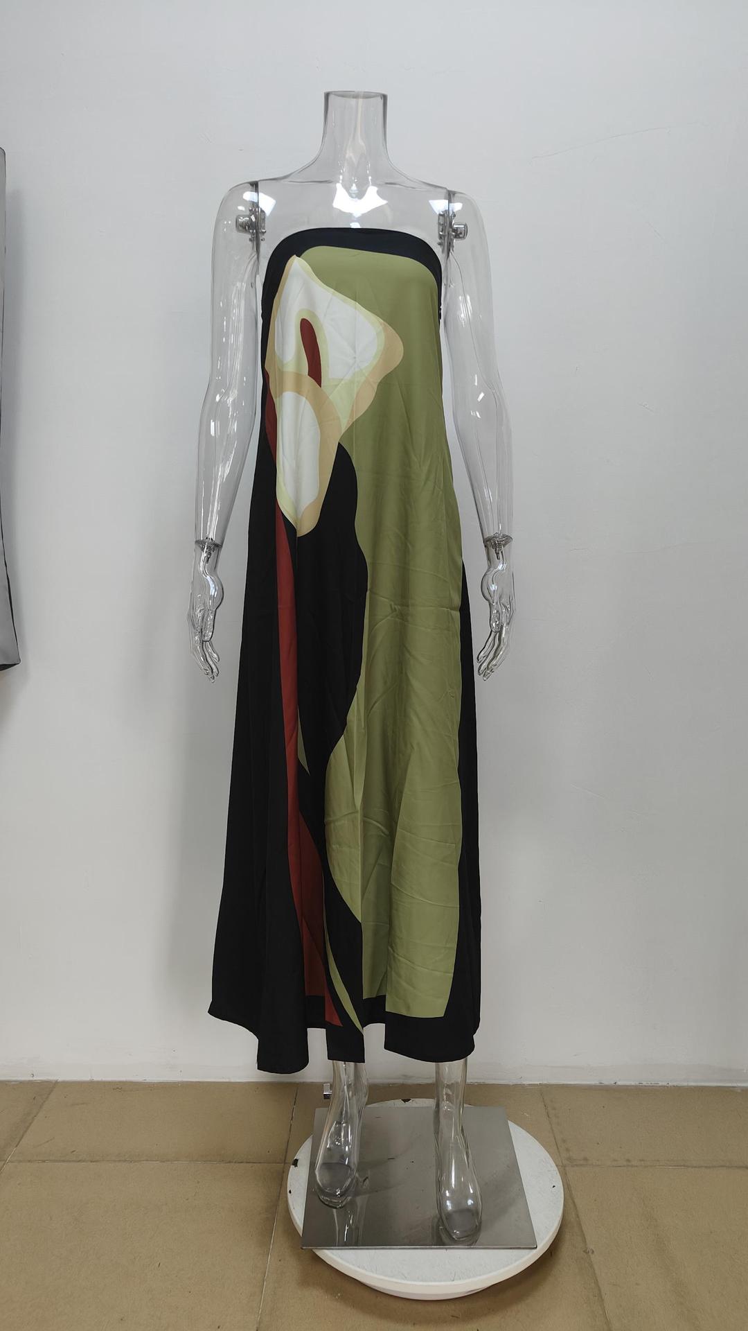 Summer Season Women's Gender Backless Design Wholesale Women's Tropical Backless Printing Holiday Strapless Sleeveless One-Step Skirt