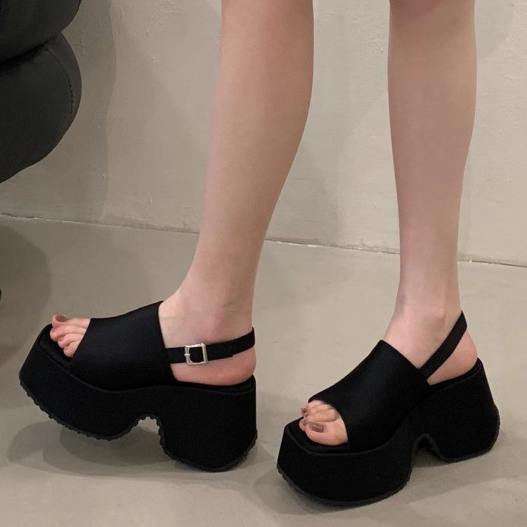 厚底オープントゥサマースタイルサンダル女性ニッチ厚底ファッションカジュアルワンストラップビーチシューズ|undefined