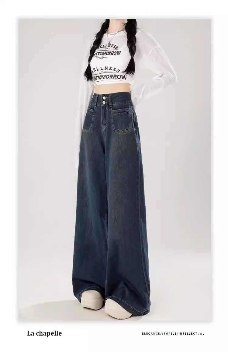 Dam jeans med hög midja och breda ben i denim relaxed fit_voghion.com