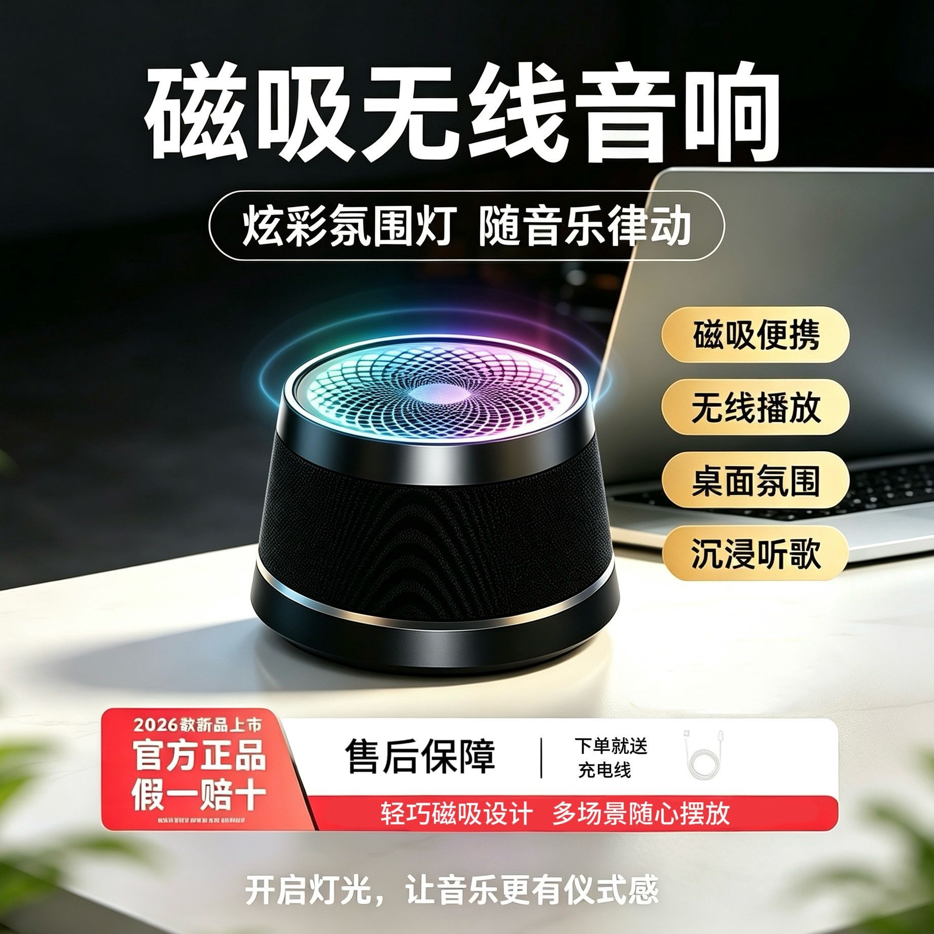 新款外贸跨境爆款G300迷你磁吸蓝牙音箱炫彩小音响户外便携式