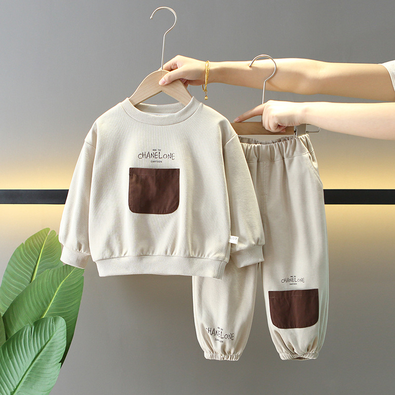 6166 Traje de suéter de primavera y otoño para niños 2025 nuevo estilo estilo occidental bebé niño ocio deporte traje de dos piezas moda para bebés