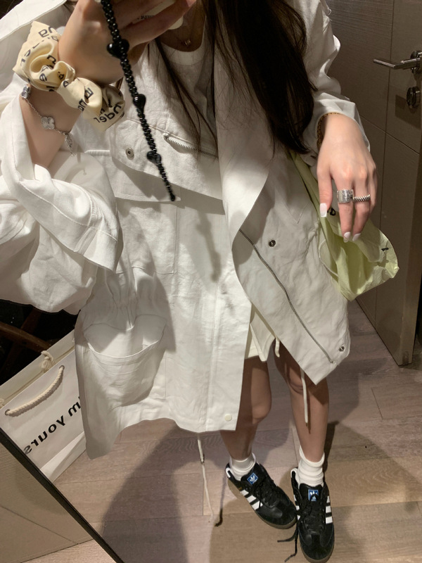 老钱风韩系慵懒范抽绳设计亚麻工装外套女秋季休闲宽松夹克外套|undefined