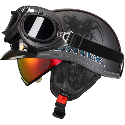 Motosiklet kaskı (dəbilqə) — Half Helmet Electric Motorcycle Helmet Japanese - sublime-gray-demon-hunter-aurora-red-mirror-black-frame-mirror-m