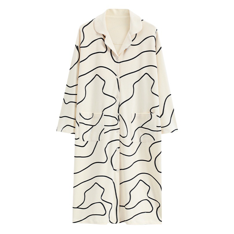 Camisa camisón Mujer con almohadilla en el pecho Primavera y otoño manga larga algodón estilo coreano cardigan otoño e invierno largo sexy ropa suelta para el hogar