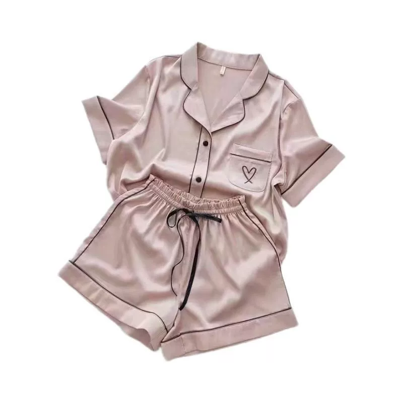 Летние шелковые пижамы для женщин, короткие шорты, тонкий шелк, для студенток, можно носить на улице, двухкомпонентный костюм, домашняя одежда.