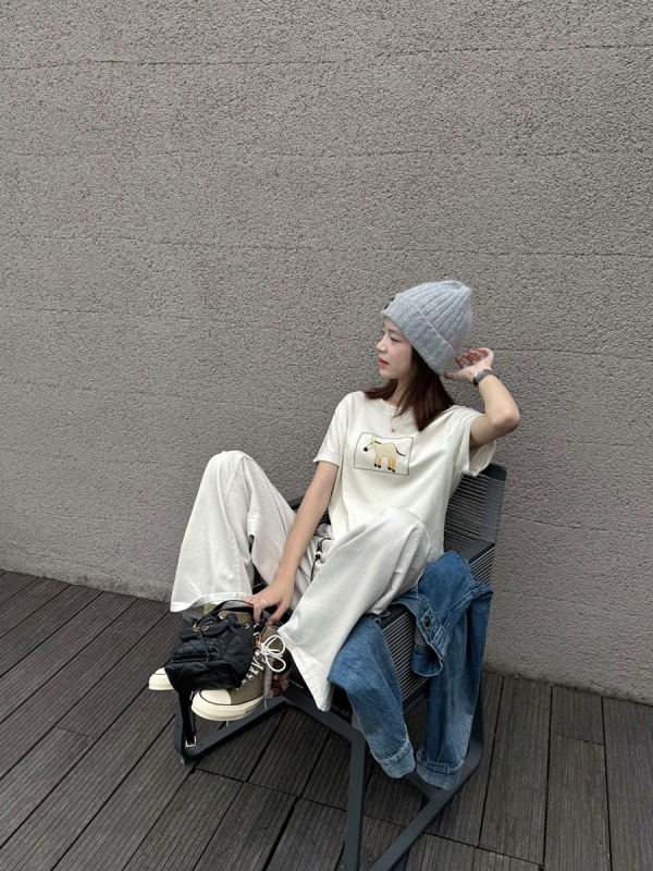 黎诺早秋新款韩系卡通小马翻边短袖T恤女2025减龄显瘦刺绣上衣ins|undefined