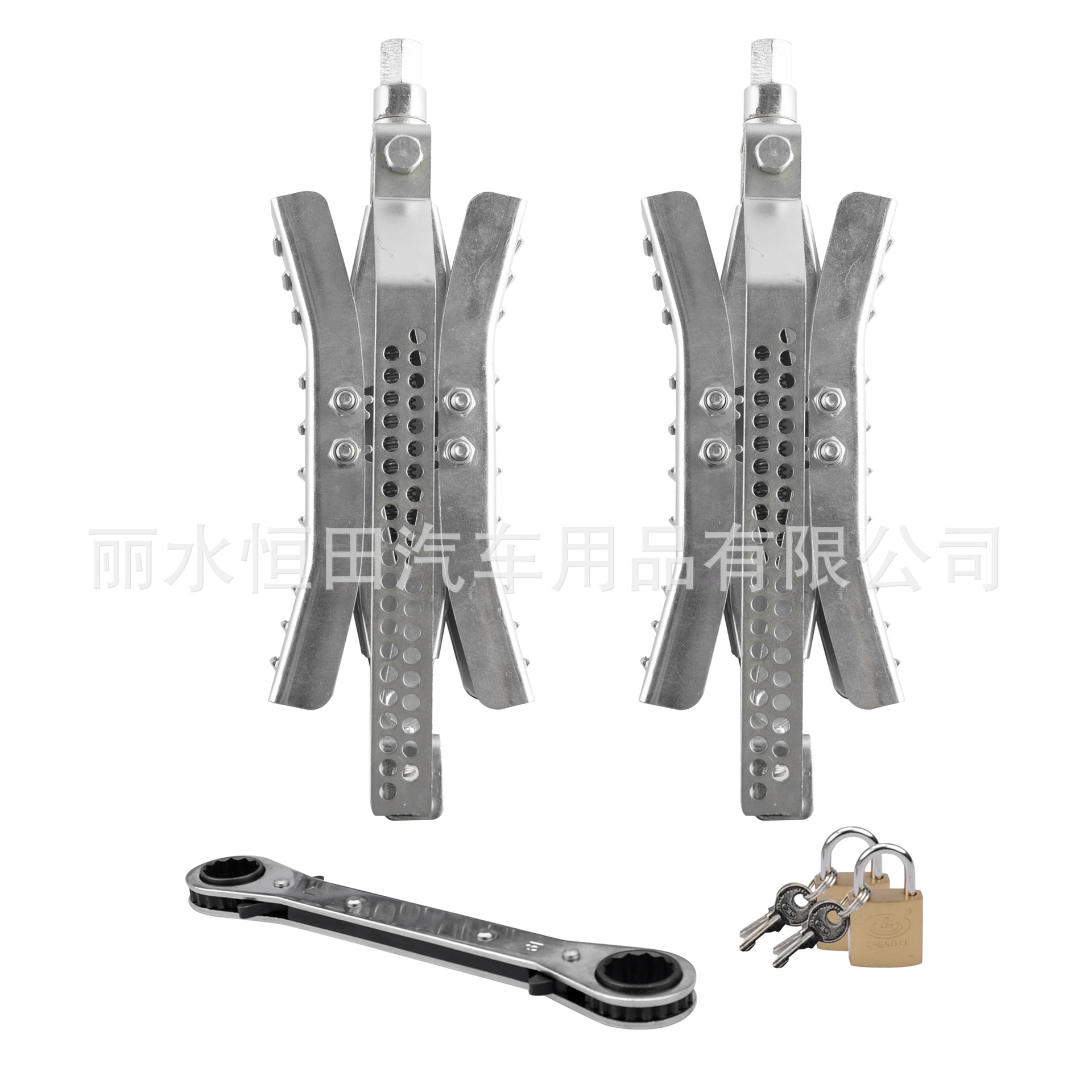 房车汽车金属阻胎器两只装 锁胎器 止轮器 带扳手和锁 wheel stop
