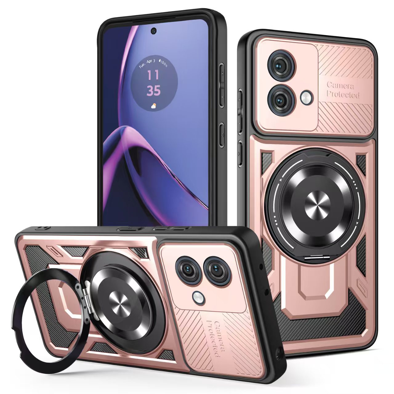 Aplicable MOTO G84 Youjia funda para teléfono móvil G54 descompresión giratoria 360 soporte magnético dos en uno funda protectora anti-caída image 11