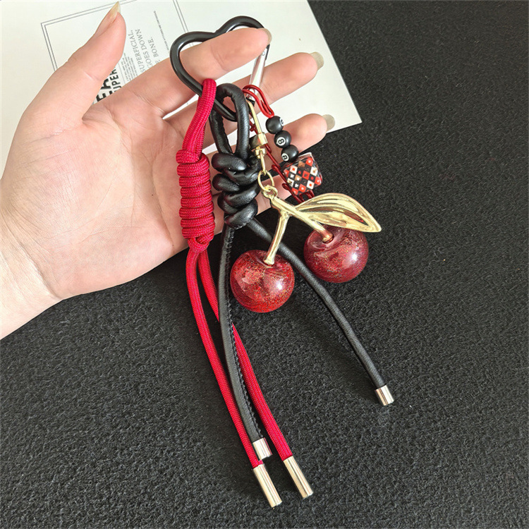 55g Weight Bag Charms Bag Accessories Type Heart Clasp Closure Clasp Closure Type Casual, Holiday, Street Occasion Alloy, rope Material Cherry Pattern Cute, Sweet Style Alloy Rope Cherry Heart Clasp Closure Bag Charms 8