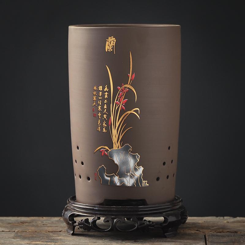 Large Breathable High-Necked Purple Sand Orchid Flower Pot with Tray for Home Use