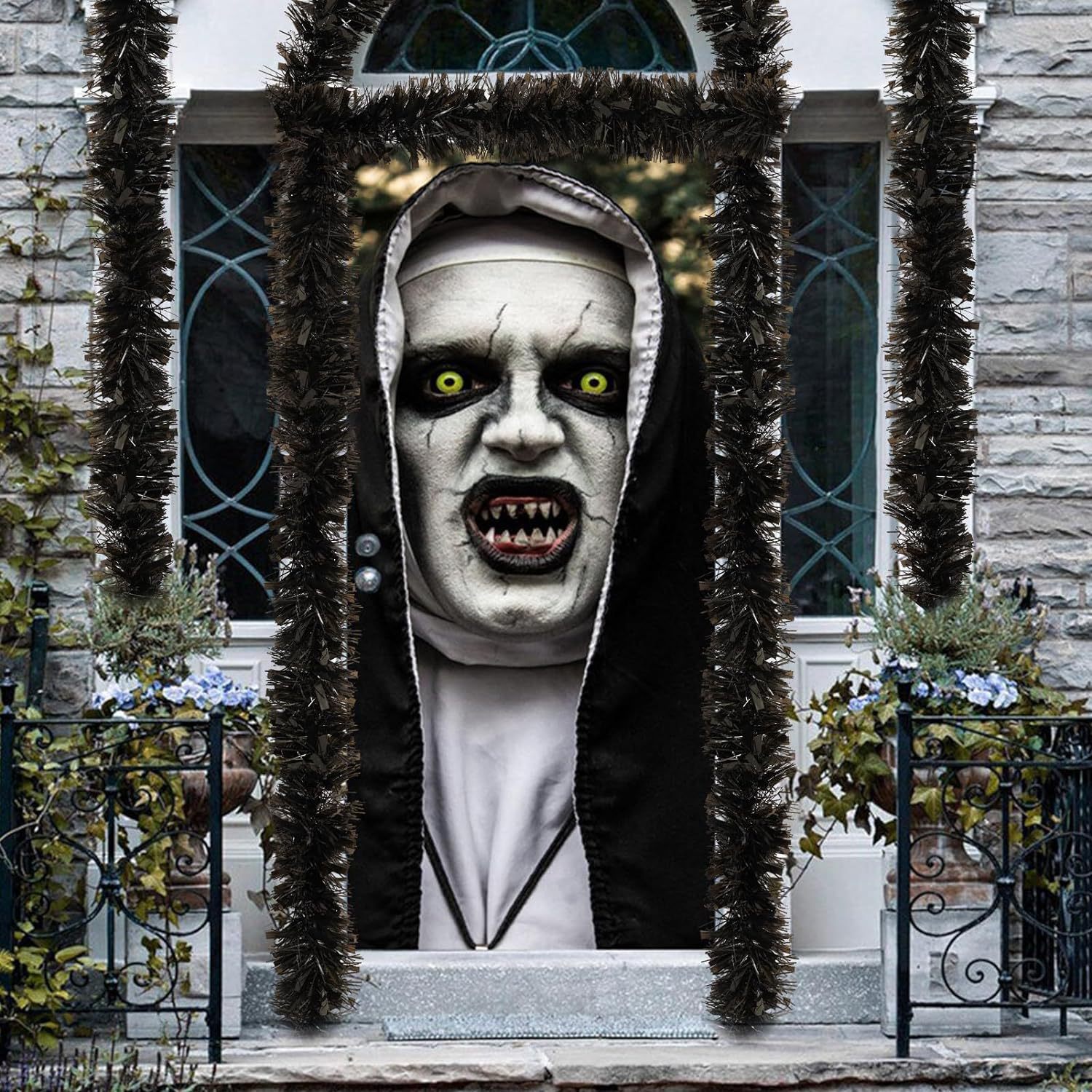 Transfronterizo Amazon nueva decoración de Halloween color negro 2 metros de espuma cifrada fiestas de lana de diseño