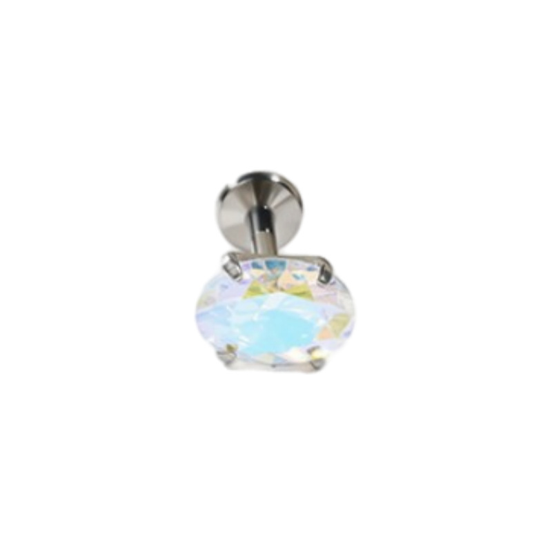 G23 Titanium Alloy Lip Nail Earrings Oval Four-Claw Inlaid Zircon Body Piercing Jewelry detail image 10