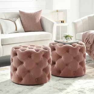 American Accessible Luxury Velvet Shoe Changing Stool Clothing Store Sofa Stool Leather Pier Cloakroom Stool Living Room Round Coffee Table Stool