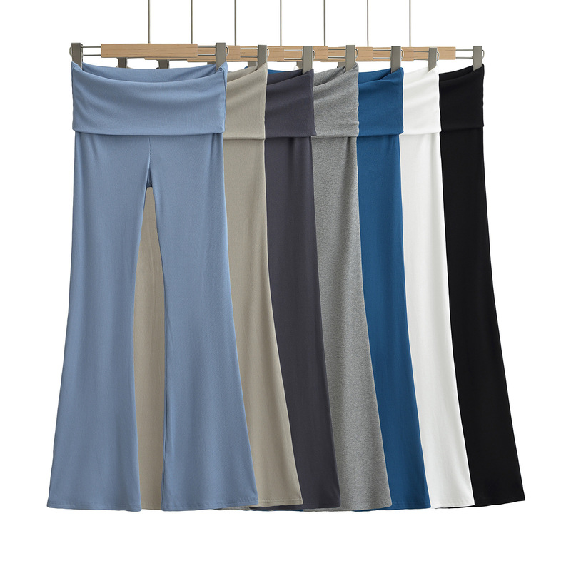 Spring 2024 New Double Waist Sports Pants Casual Pants Women's Hot Girl Style Elastic Slim Fit Micro-flared Trousers