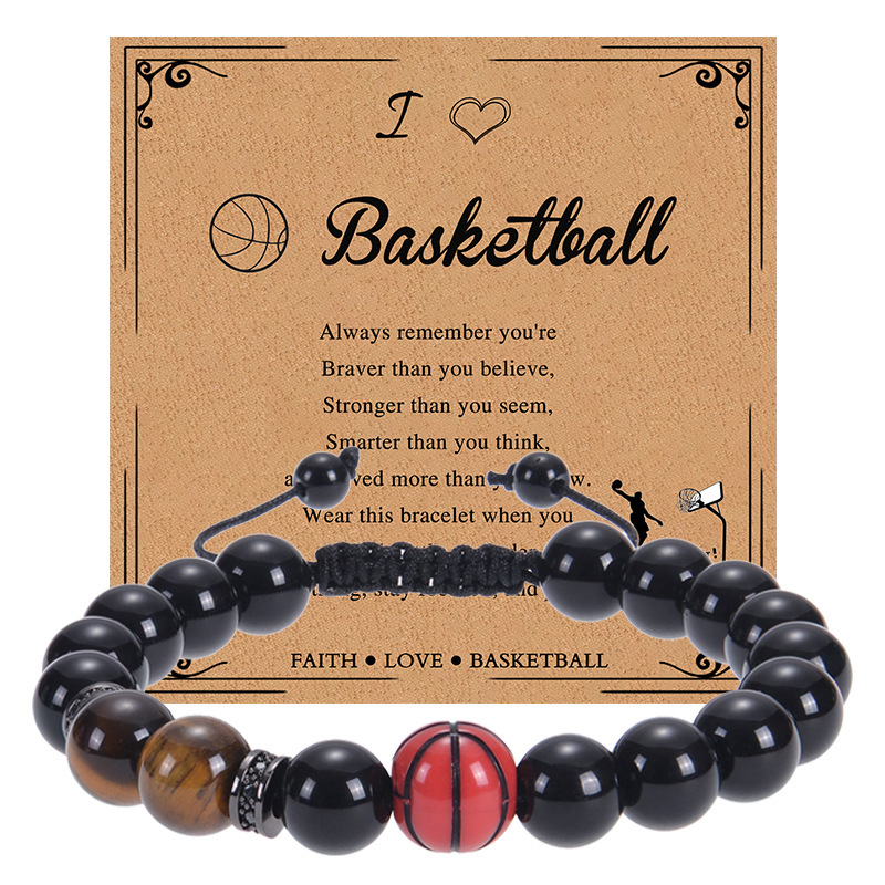 Amazon Explosions Basketball Baseball Bracelet Natural Obsidian Beaded Rugby Bracelet Sports Bracelet Card