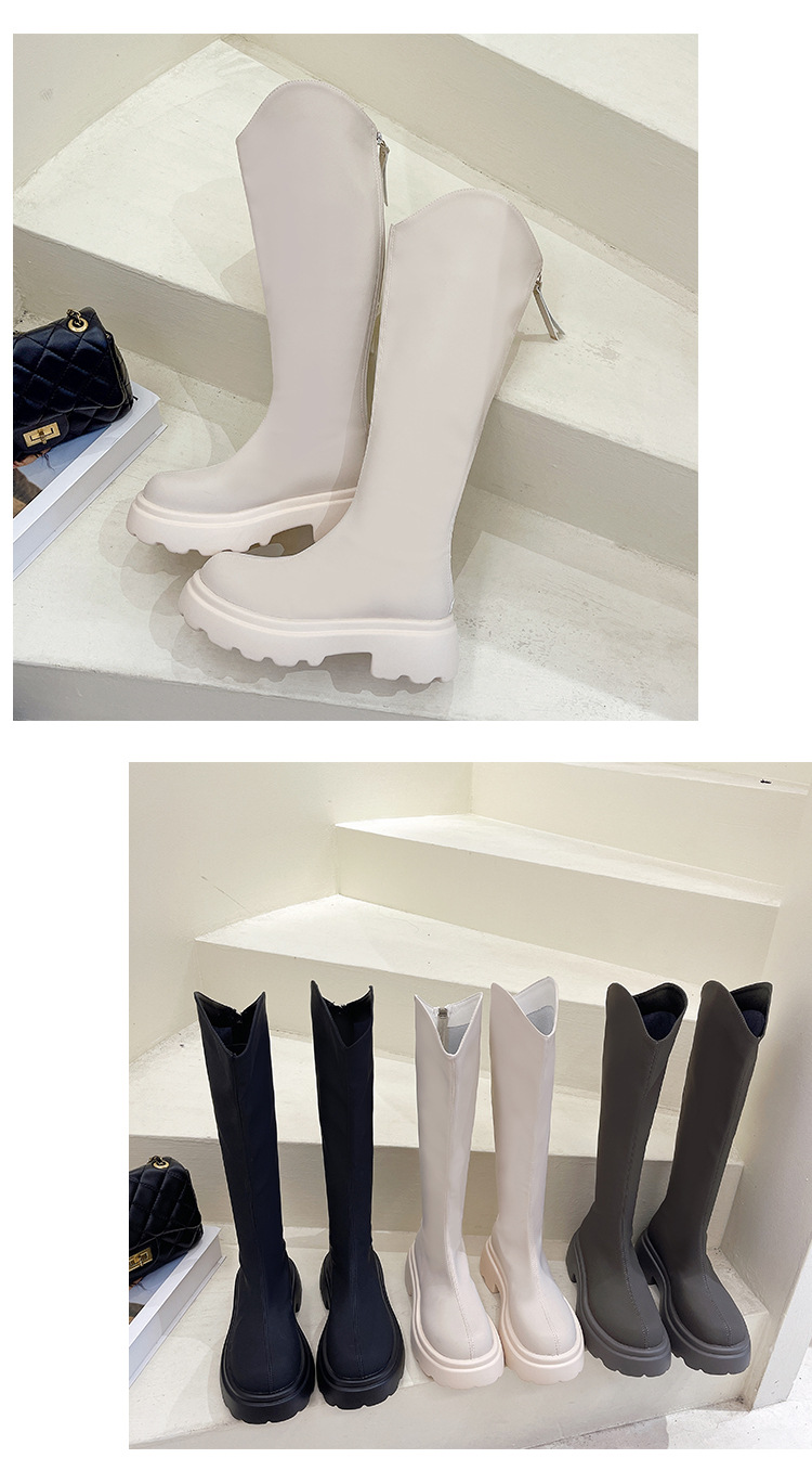 2023 Herbst/Winter Neue vielseitige koreanische Ausgabe Lange Stiefel Damen dicke Absätze schwarze französische Ritterstiefel dicke Sohlen_voghion.com