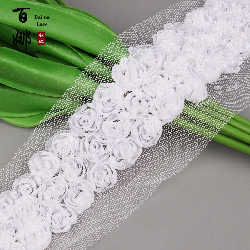 3-рядная Роза трехмерная тарелка с цветочной сеткой Шифоновое Платье Свадебное кружево Весна и лето новая ткань для одежды