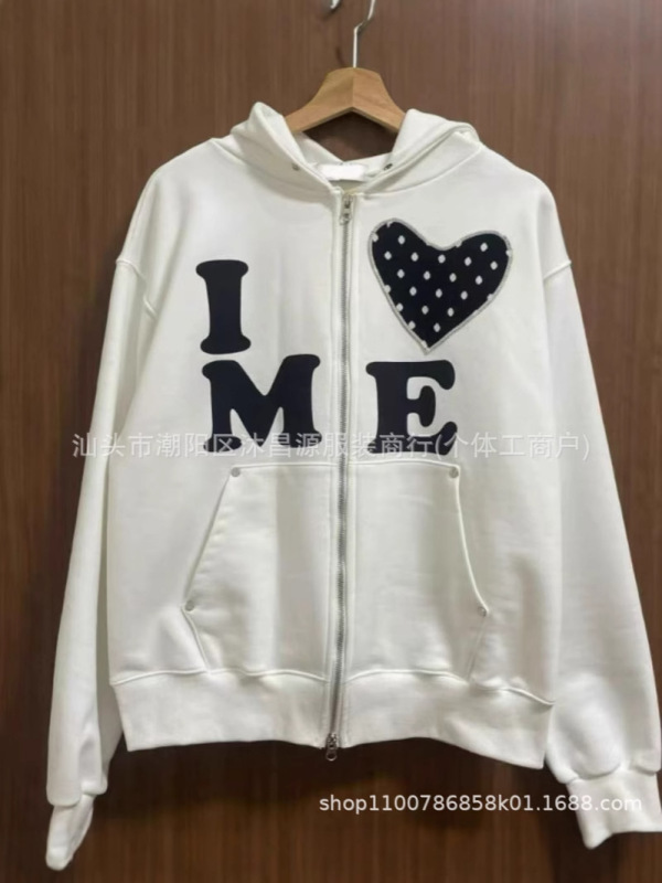 国境を越えた対外貿易はシンプルで個性的な街頭刺繍春と秋の新型フード付き男女レトロな愛のアルファベットのセーター|undefined