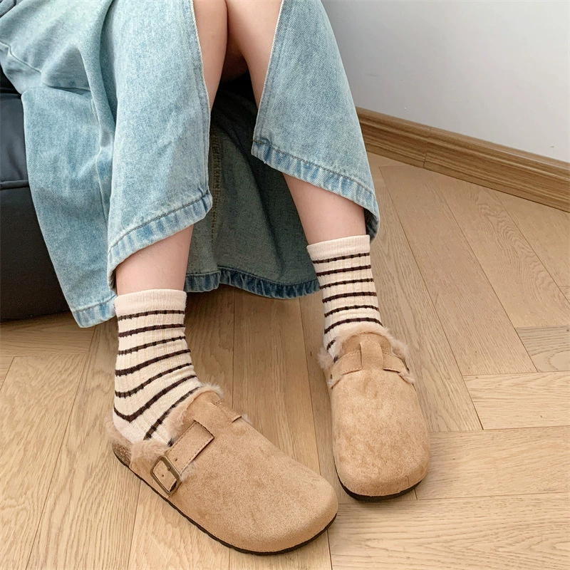 Birkenstock балетка без носка полупр тапочки для женщин, бархатные тёплые домашние и уличные тапочки 2025 осень и зима новые Birkenstock обувь