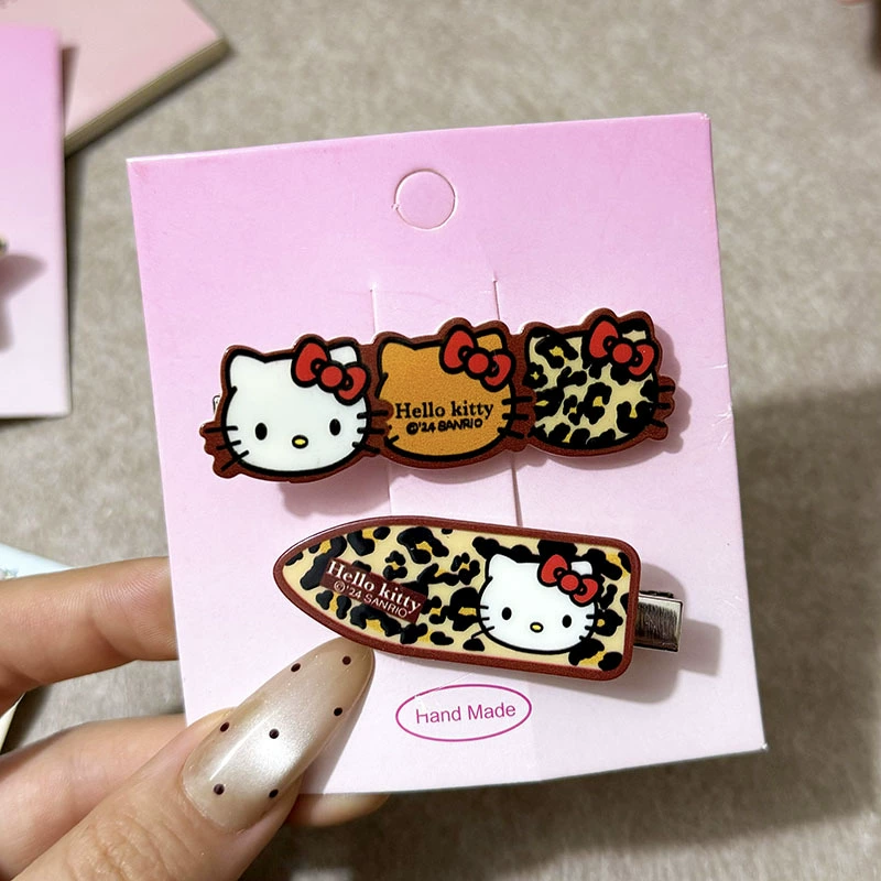 Клипсы для волос с принтом леопарда Hello Kitty, звезда с пятью лучами и гнездовой стиль, для детей 2,5 см