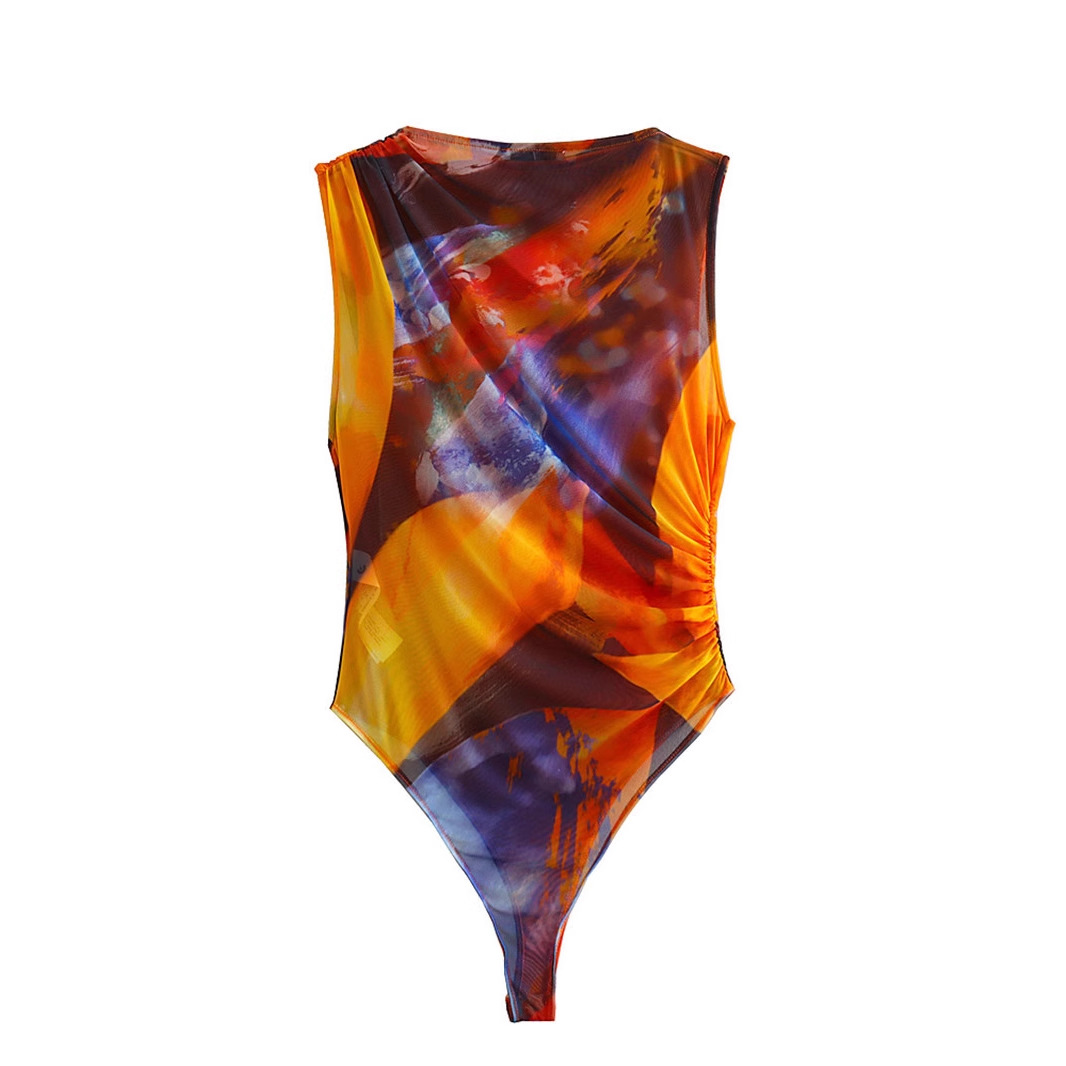 AliExpress comercio exterior 2024 primavera y verano nueva ropa de mujer estilo europeo y americano plisado decoración slim-fit sexy mono de red de seda
