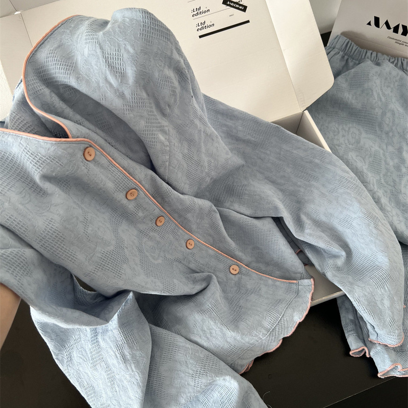 甜美简约高级感纯色睡衣女春秋2025新款长袖长裤家居服套装可外穿|undefined