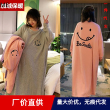 IN STOCK睡裙女长袖冬季加厚热销加绒抓毛拉绒保暖学生外贸专供