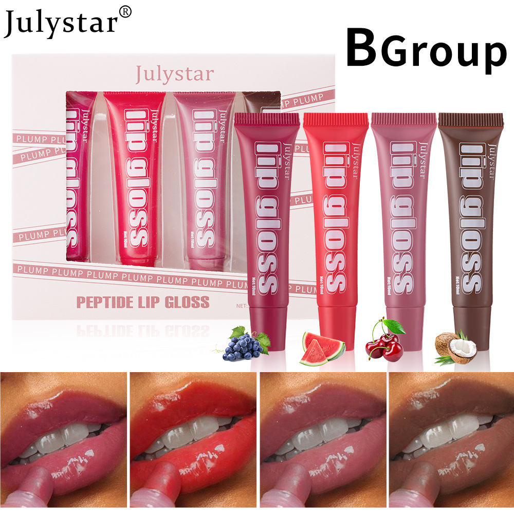 Julystar's best-selling Lip Moisturizing Fruit-flavored Lip Gloss 4-tube Set, Lip Gloss Moisturizing and Hydrating Lip Oil Makeup undefined