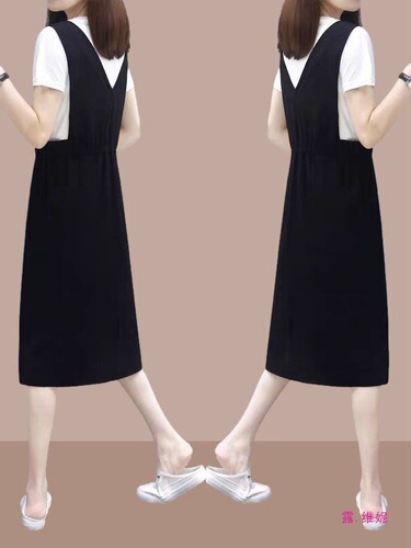 Large size women's clothing 2025 new style Korean loose slimming black dress for women's summer waist waist temperament small black dress