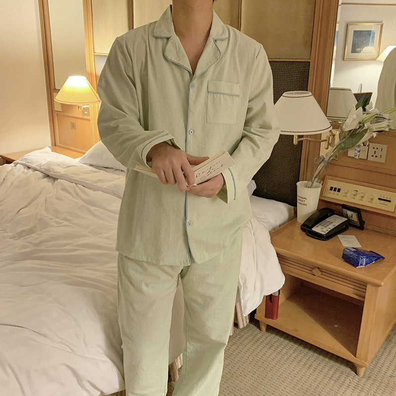 Product details picture_actual shot#new product#Men's comfortable and loose striped early autumn pajamas and home clothes set