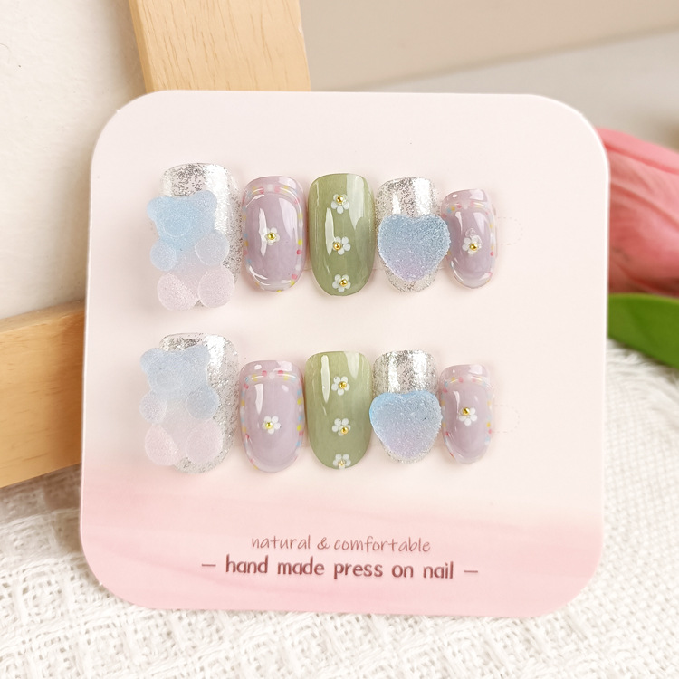 Uñas de manicura portátiles hechas a mano, 24 piezas, fototerapia, parches de uñas postizas estéreo, producto terminado, uñas portátiles extraíbles
