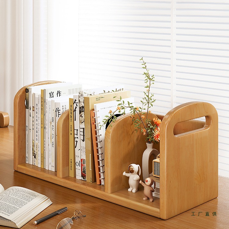 Solid Wood Desktop Bookshelf Desk Storage Rack Vertical Book Storage Rack Office Desk Organizer Portable Small Bookcase