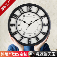 欧式复古挂钟客厅时尚时钟挂墙家用仿古带摆锤罗马钟表客厅轻奢
