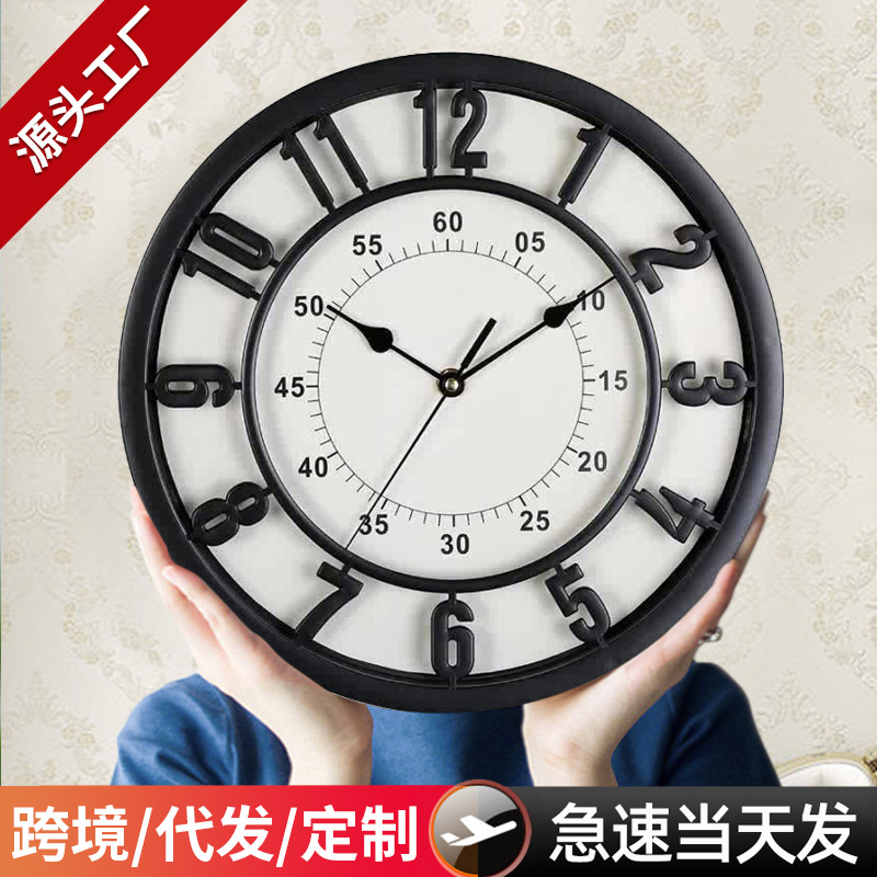 European Style Retro Wall Clock Living Room Fashion Clock Wall Home Antique with Pendulum Roman Watch Living Room Light Luxury